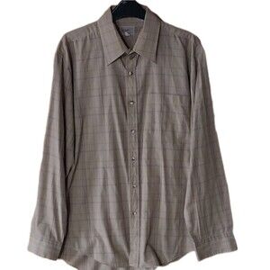 Vtg 80s 90s Mens Dress Shirt Large Cappucino Brown Multi Color Lines Korea Made